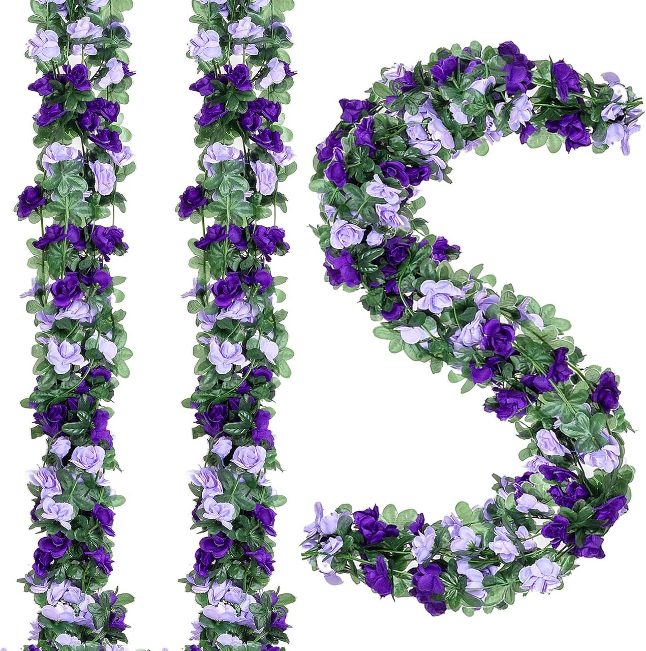 5Pcs 41FT Artificial Purple Flower Garland,Fake Hanging Purple Rose Lavender Garland Flower
